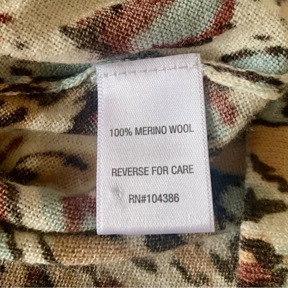 Garnet Hill Brown and Blue 100% Merino Wool Cardigan - Picture 5 of 5